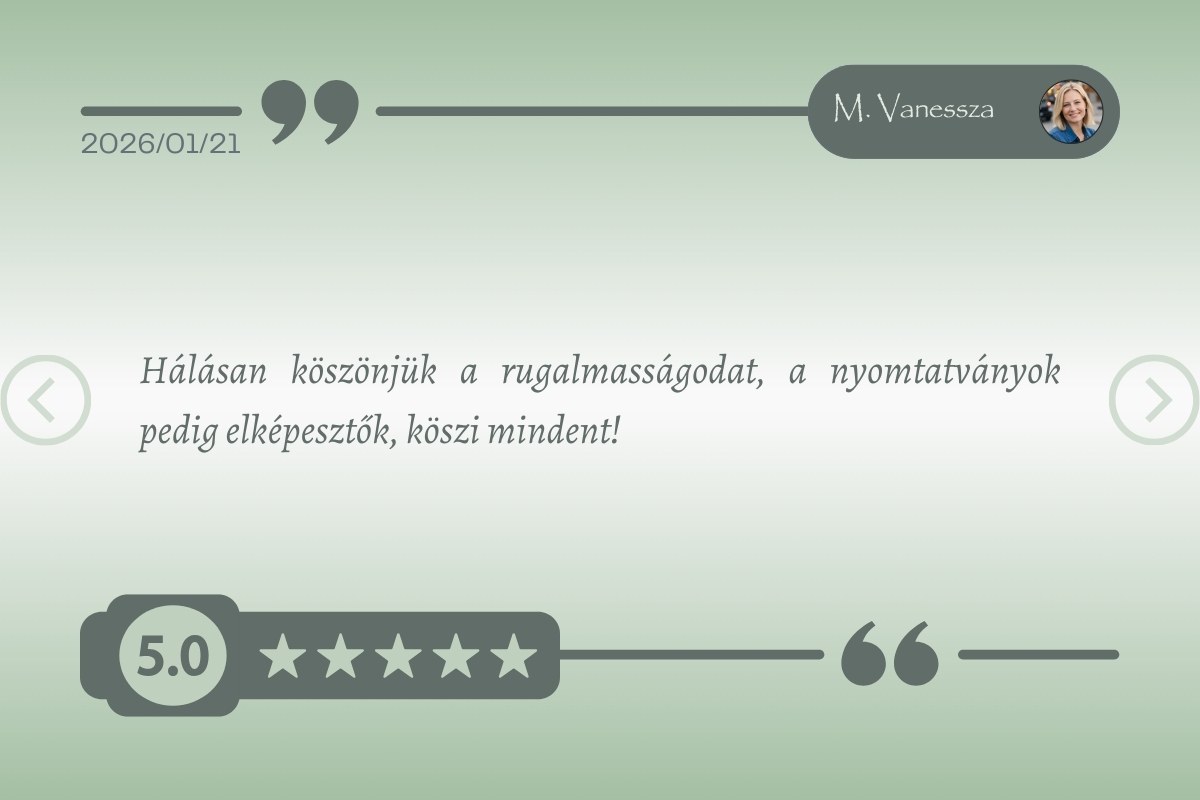 5 csillagos értékelés a NászÉk Dekor személyre szabott esküvői meghívó szolgáltatásáról és rugalmas kiszolgálásról – M. Vanessza 2026.01.21.